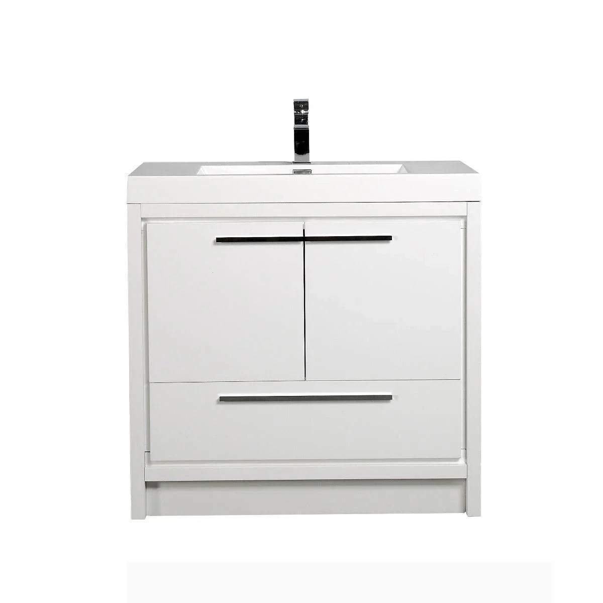 36" Glossy White Freestanding Bathroom Vanity with White Polymarble Countertop