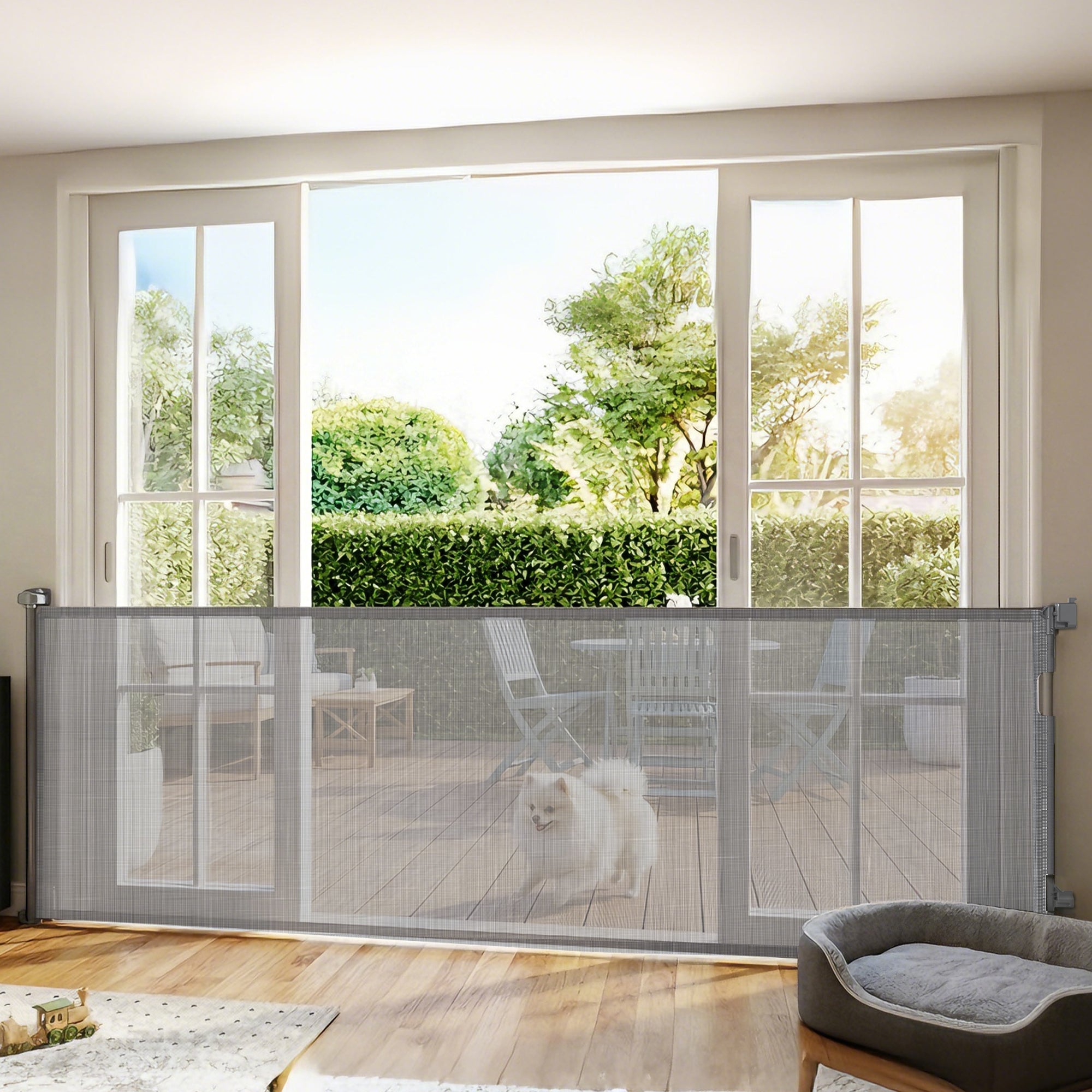Retractable Dog Gate, 41" Tall,  Extends to 122" Wide, Mesh Pet Gate with Single Hand Operation, for Stairs, Doorways
