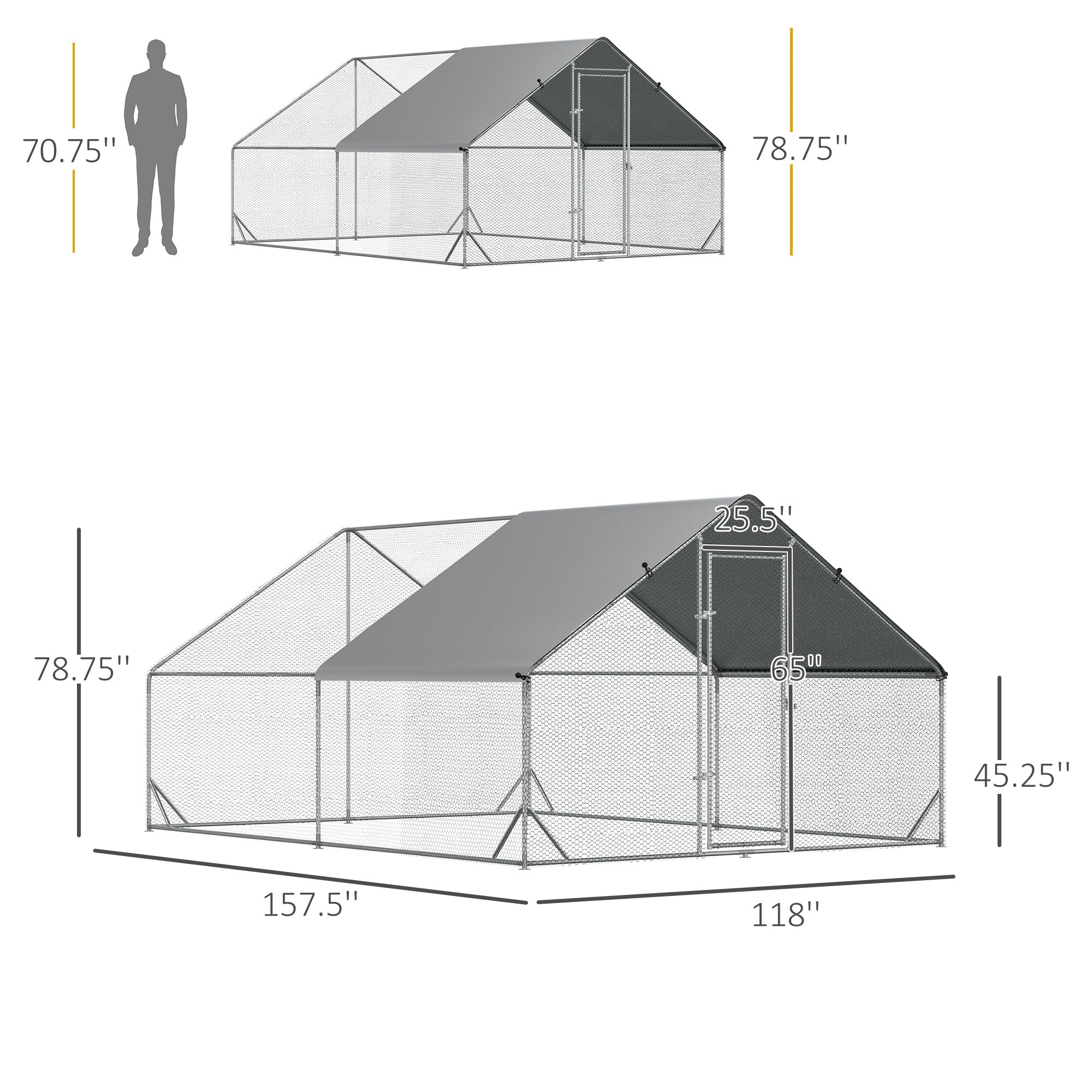 9.8' x 13.1' x 6.6' Chicken Coop Cage, Outdoor Hen House w/Cover & Lockable Door