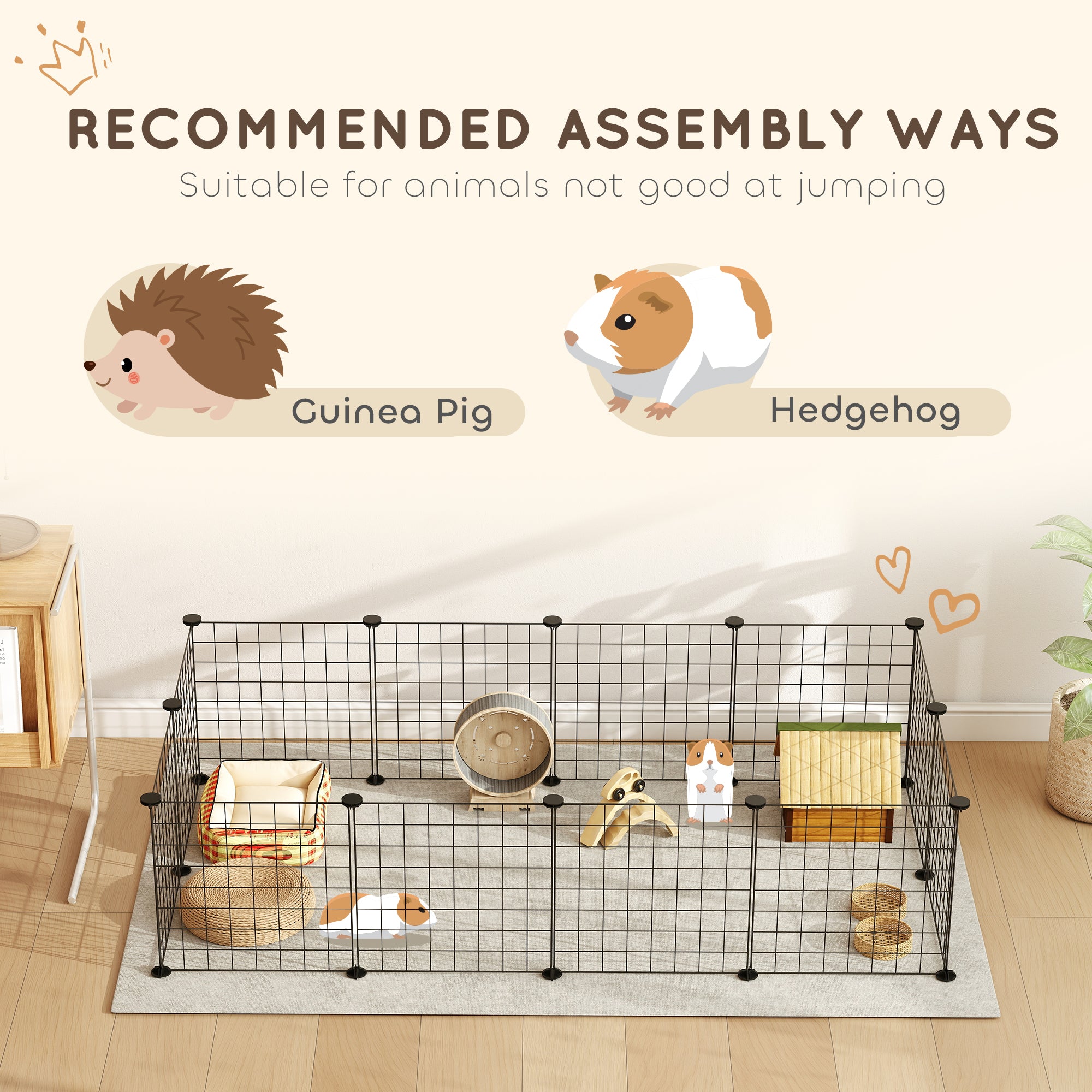 Pet Playpen, DIY Cage House for Small Animals, Guinea Pigs, Hedgehogs, Black
