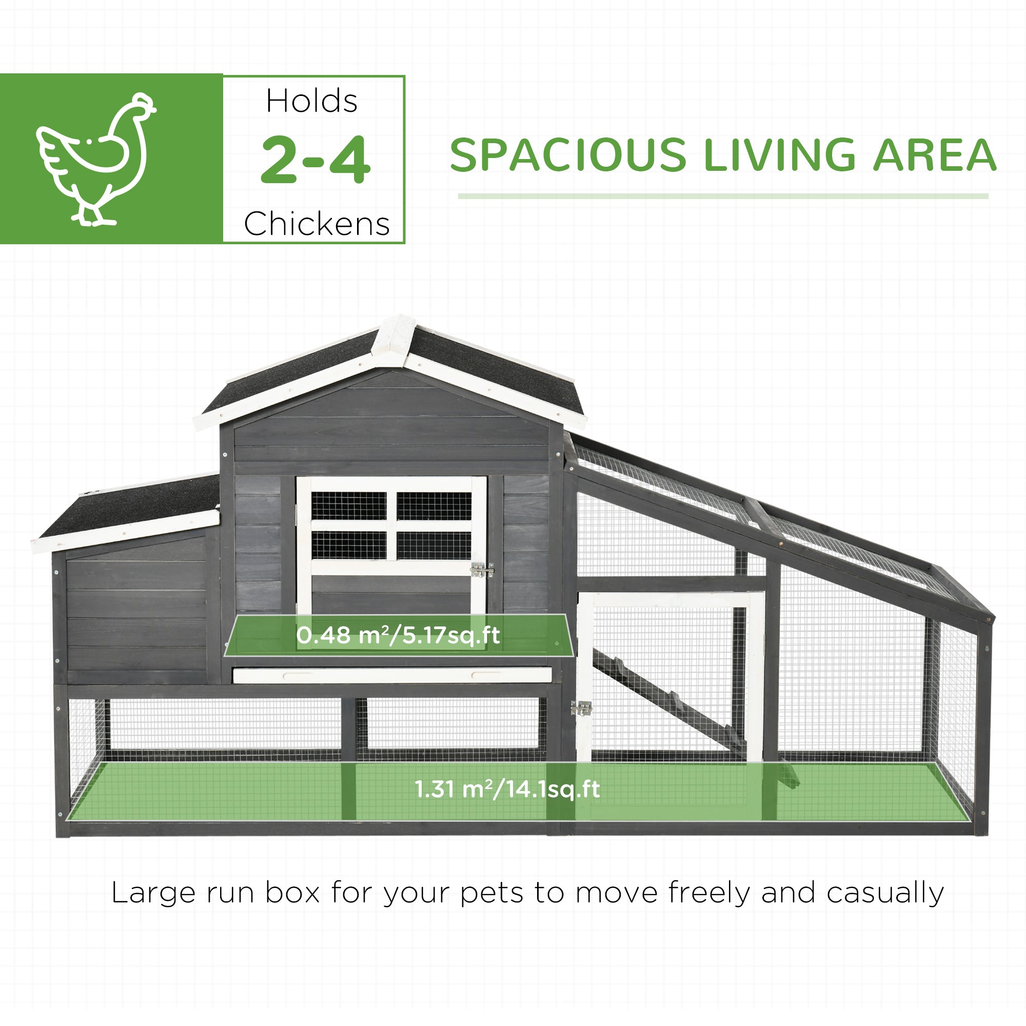 79" Wooden Chicken Coop, Outdoor Hen House, Poultry Habitat with Removable Tray, Nesting Box, Run, Ramp, Grey