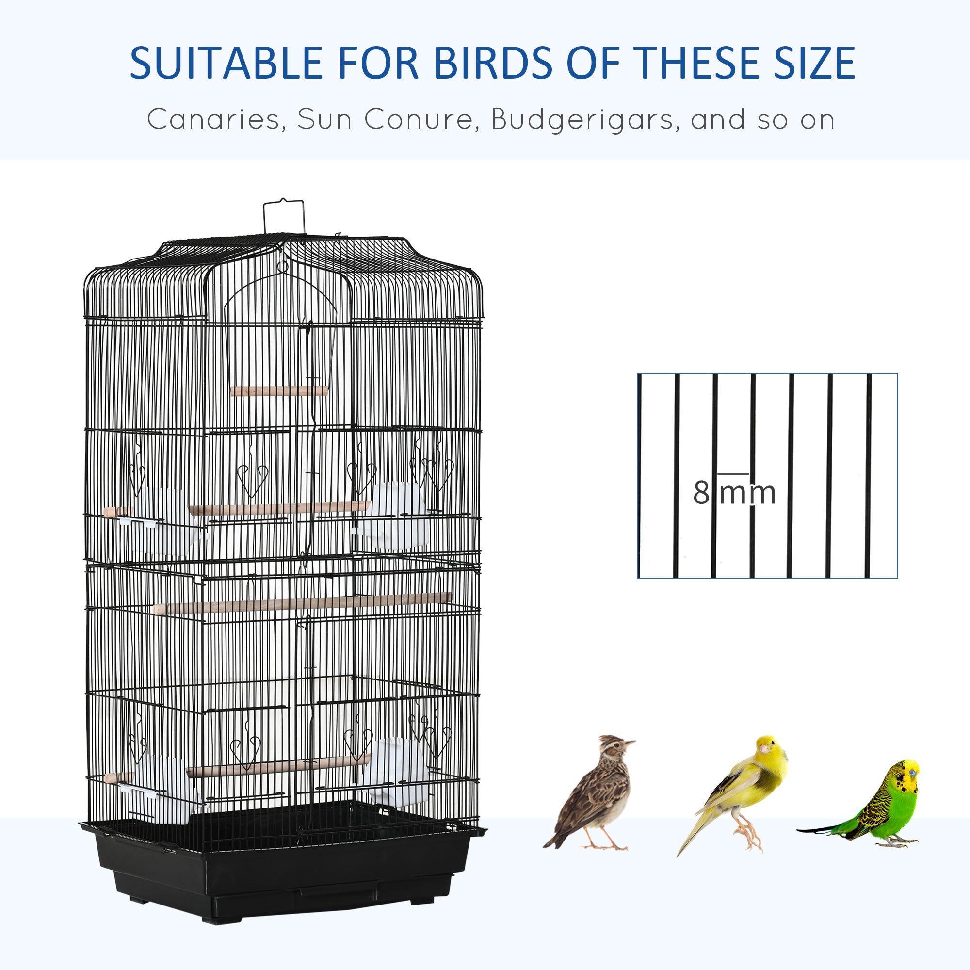 36" Bird Cage, Macaw Play House, Cockatoo, Parrot, Finch Flight Cage, 2 Doors Perch, 4 Feeder Pet Supplies, Black