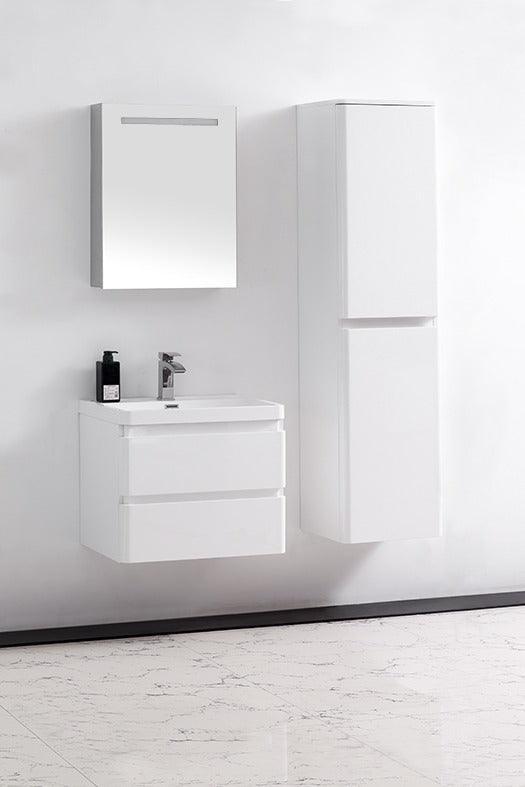 24" Matte White Wall Mount Bathroom Vanity with White Polymarble Countertop