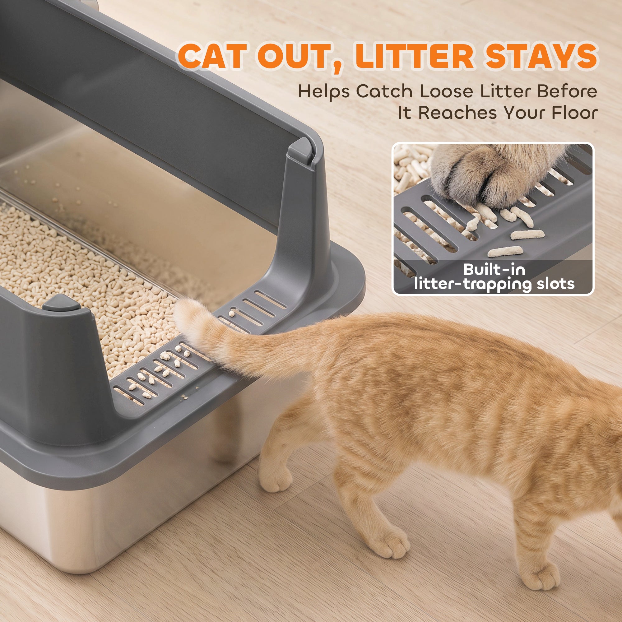 2 Pack XL Stainless Steel Litter Box with Scoops, High Sided, for Big and Multiple Cats, Anti-Urine Leakage