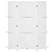 Séparateur de pièce mural à 4 panneaux avec 3 étagères de rangement, design pliable, cadre en bois, 5,6 pieds, blanc