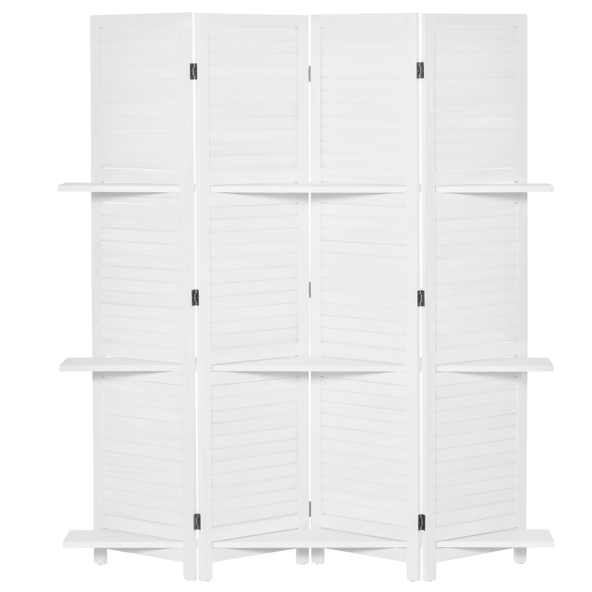 Séparateur de pièce mural à 4 panneaux avec 3 étagères de rangement, design pliable, cadre en bois, 5,6 pieds, blanc