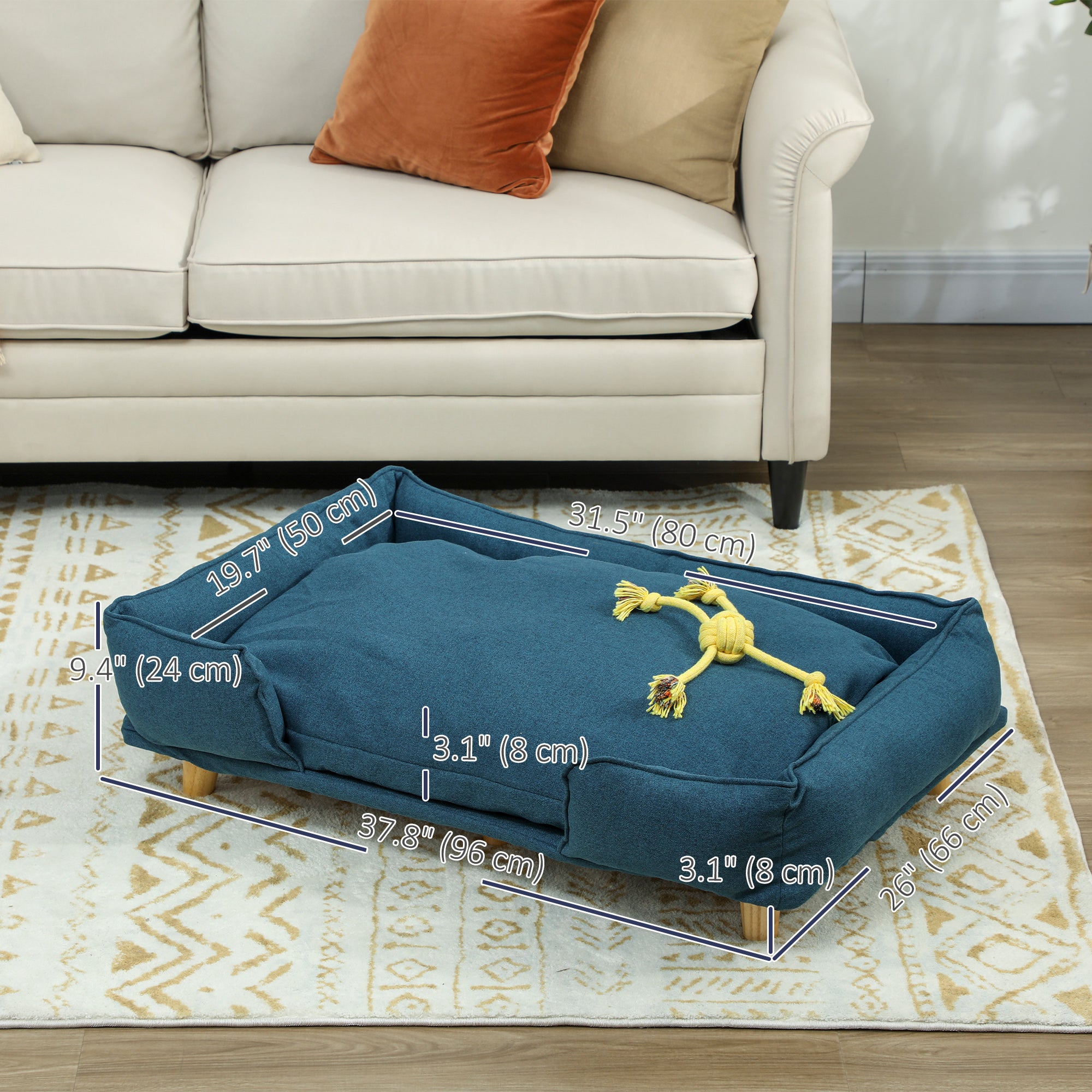 Canapé pour chien lavable pour grands chiens, canapé pour animal surélevé avec pieds antidérapants, bleu foncé