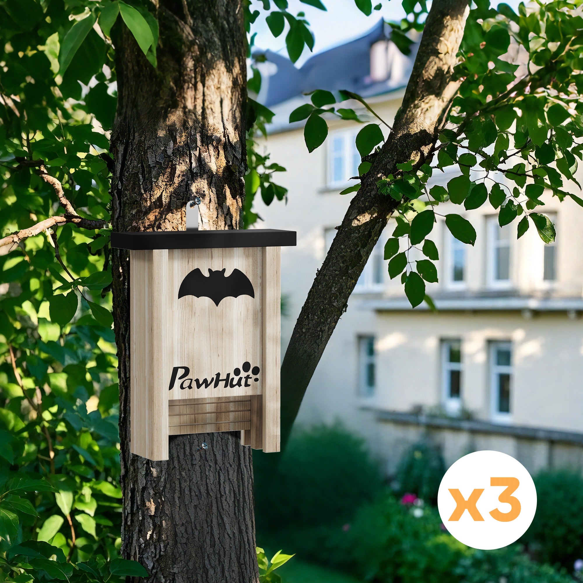 3PCs Wooden Bat Boxes, Bat Houses Designed to Attract Bats & Easy to Hang for Outdoor, Garden, Farm, 18 x 6 x 22.5 cm