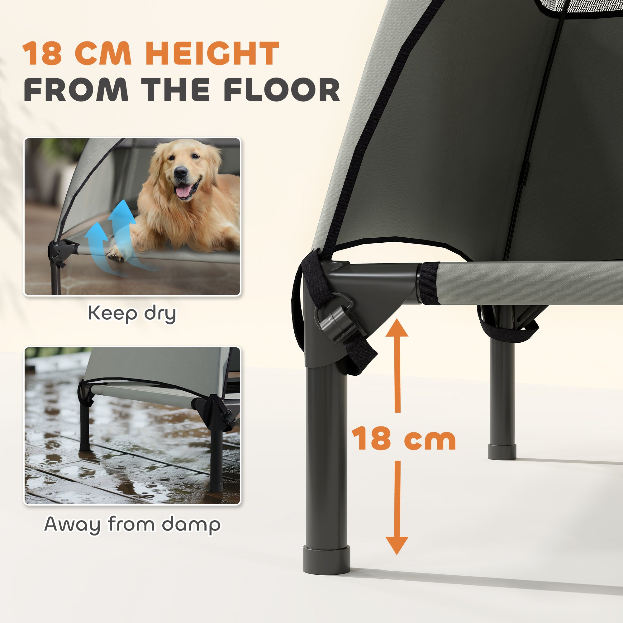 Elevated Dog Bed with Canopy Raised Dog Bed  Washable Mesh Steel Frame 41.7" x 29.9" x 39" Light Grey