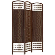 3 Panel Folding Room Divider, Portable Privacy Screen, Wave Fiber Room Partition for Home Office, Brown