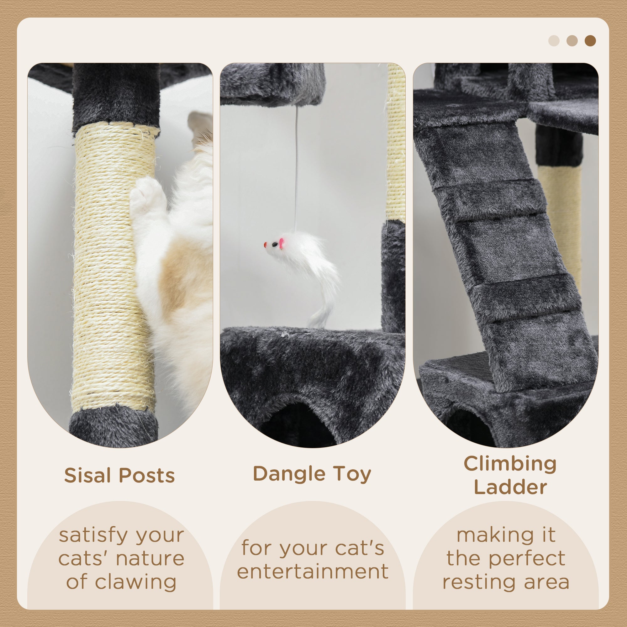 68-inch Multi-Level Cat Scratching Tree Kitty Activity Center Post Tower Condo Pet Furniture w/ Toy Charcoal Grey