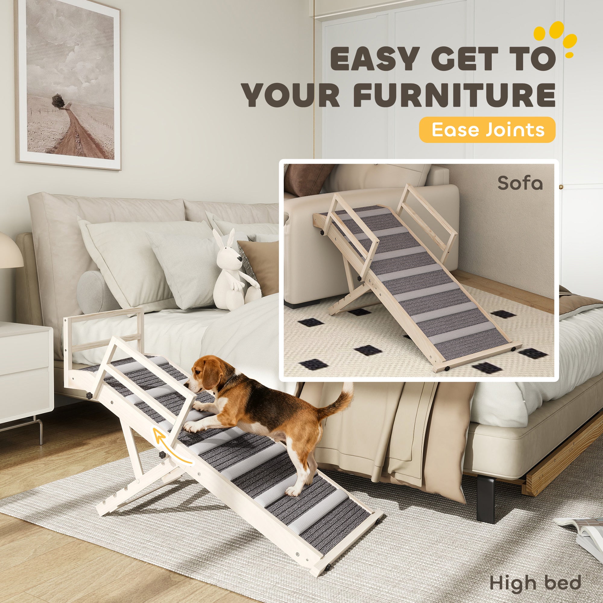 Dog Ramp, Folding Pet Ramp, 4 Adjustable Height from 15" to 19", Pet Stairs with Side Rails for Small to Large Dogs