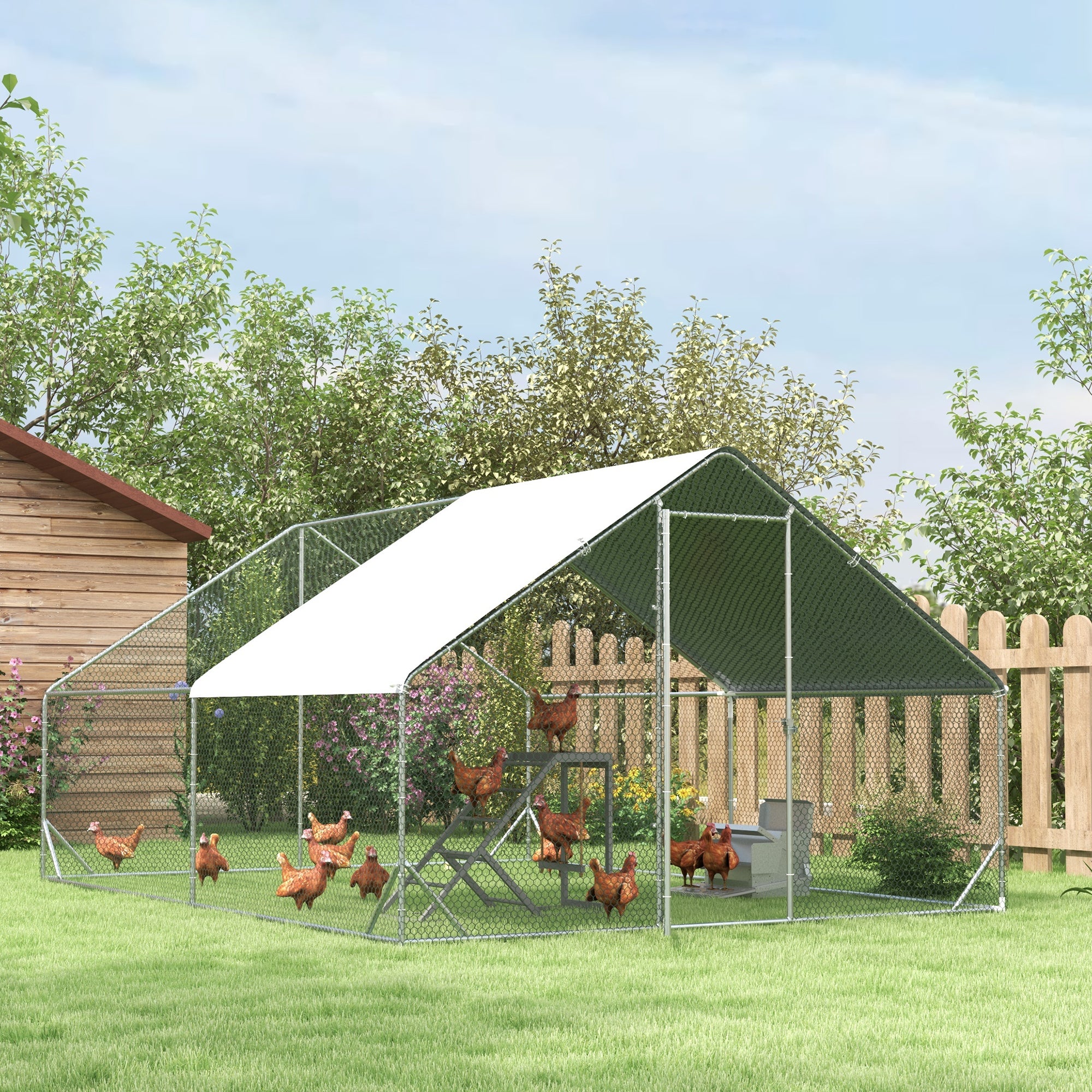 9.8' x 13.1' x 6.6' Chicken Coop Cage, Outdoor Hen House w/Cover & Lockable Door