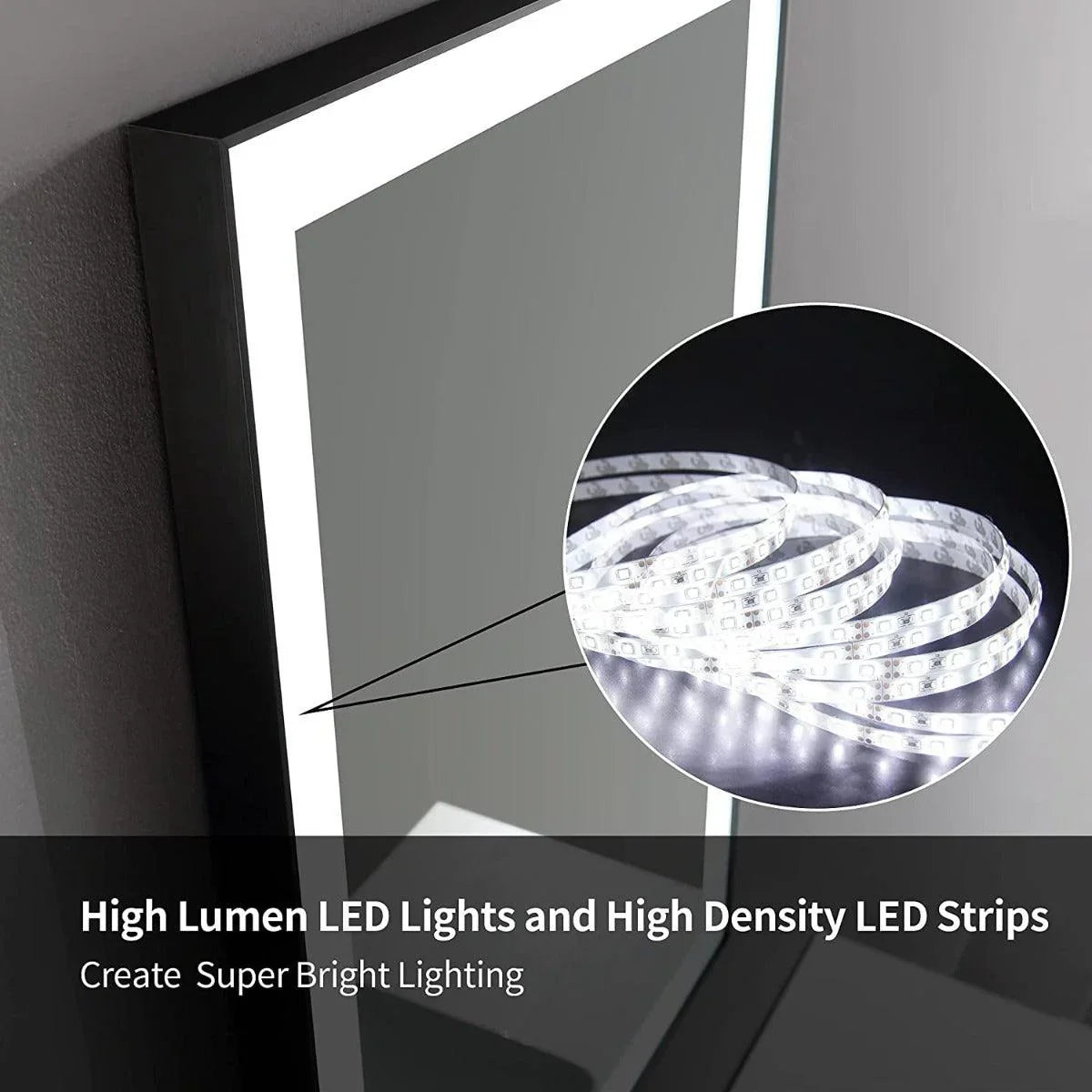 36" x 28" LED Bathroom Mirror with Matte Black Aluminum Frame - Hardwired Anti-Fog Smart Mirror with Frosted Edge Glow, Dimming Control & 6000K Backlit Lighting