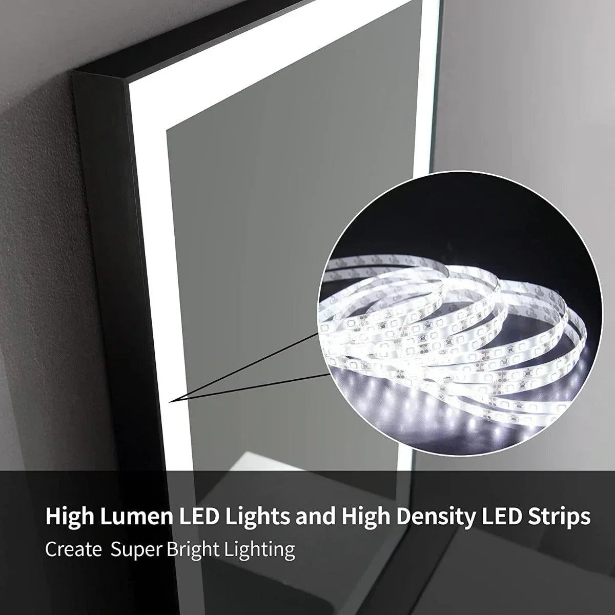 42" x 29.5" LED Bathroom Mirror with Matte Black Aluminum Frame - Hardwired Anti-Fog Smart Mirror with Frosted Edge Glow, Dimming Control & 6000K Backlit Lighting