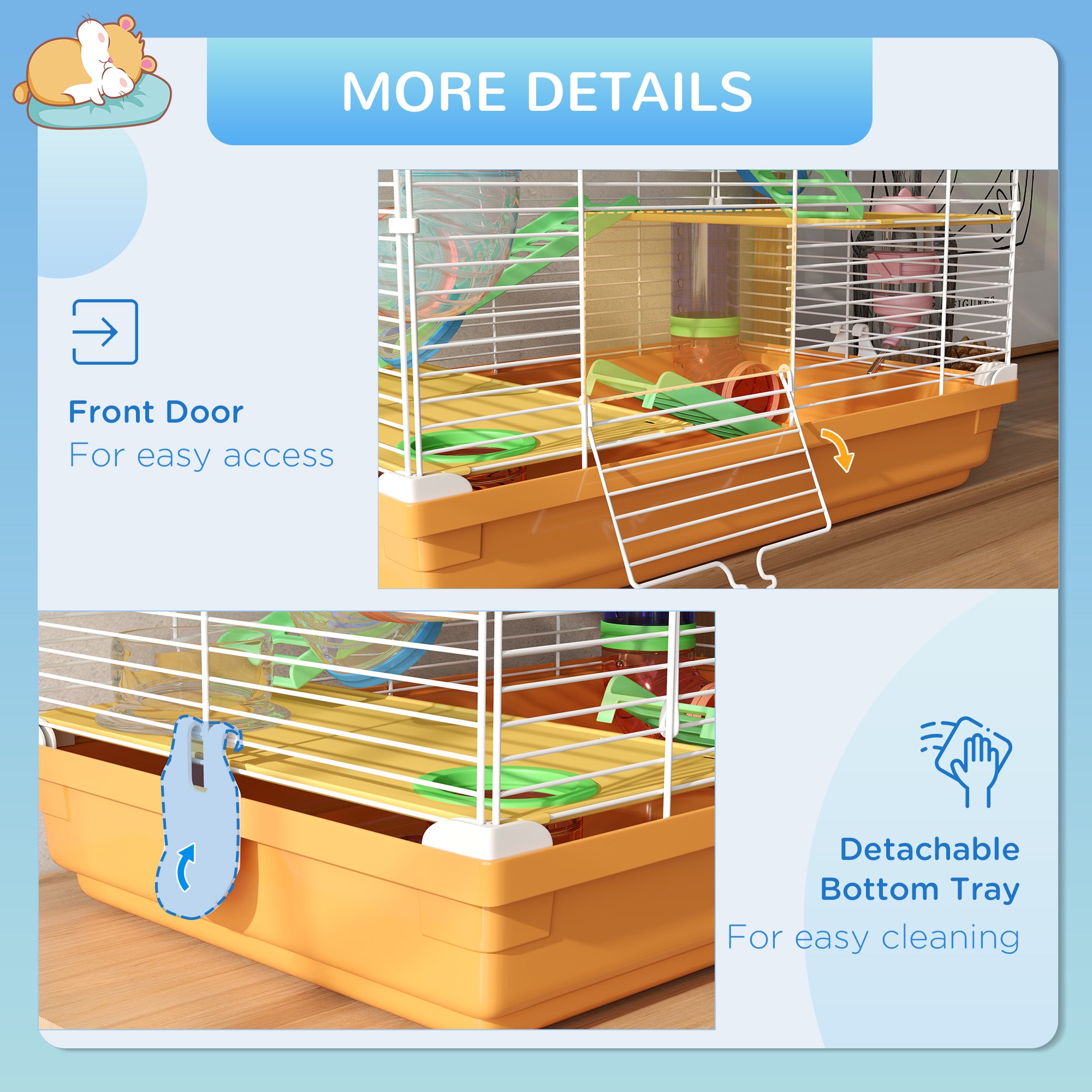 5 Tiers Hamster Cage Portable with Exercise Wheels Play Tube Water Bottle Dishes House Ladder for Gerbils, Orange