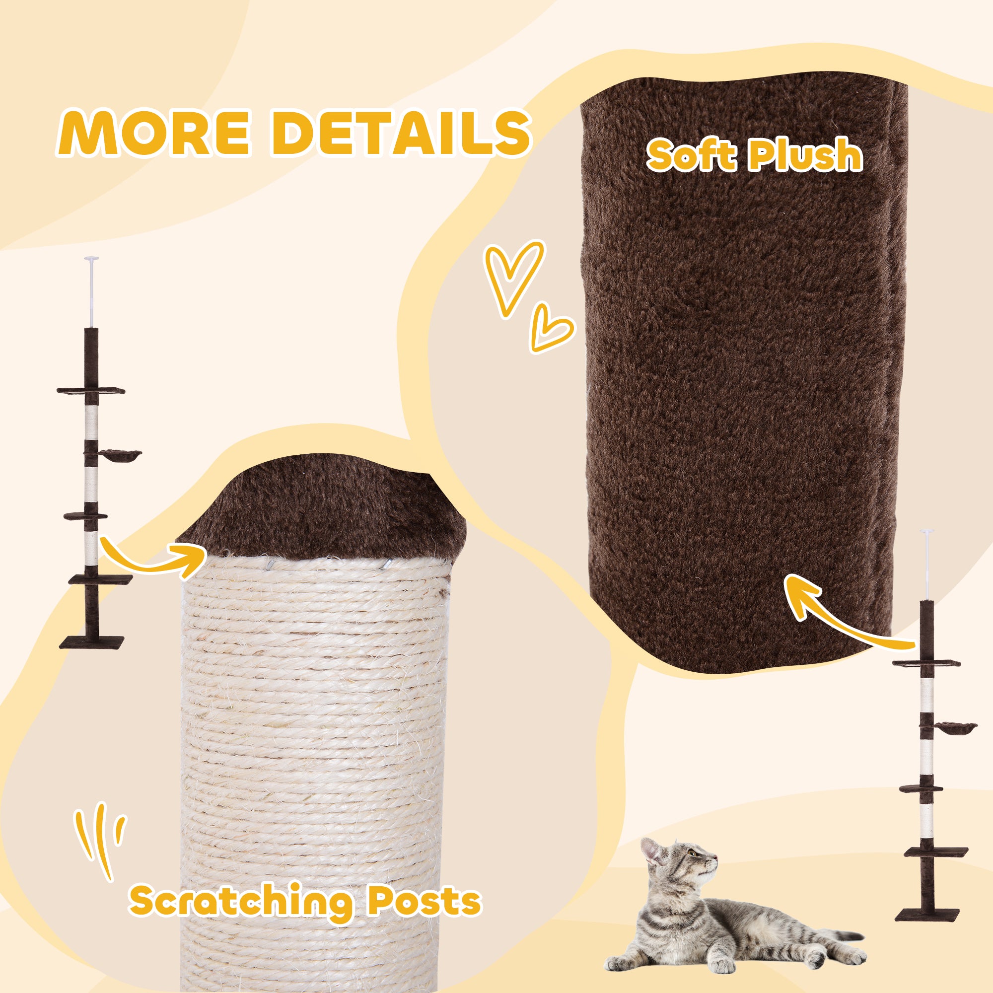 8.5ft Cat Climbing Tree 5-Tier Kitty Activity Center with Scratching Post Brown and White
