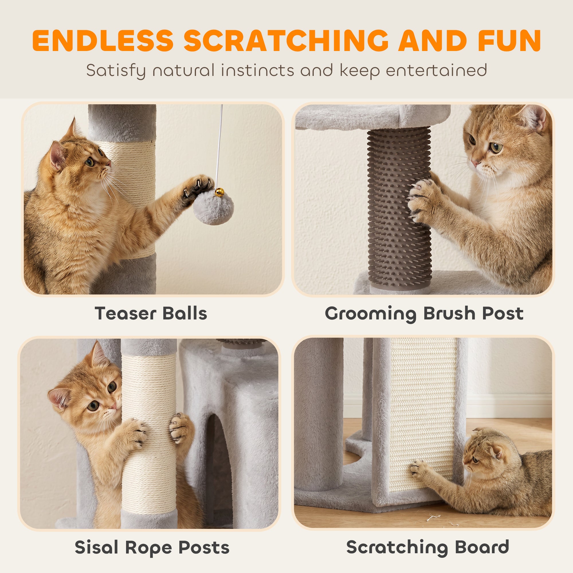 79" Tall Cat Tree for Indoor Large Cats Adult with Split Baseboard, 2 Cat Condos, 2 Beds, 5 Sisal Scratching Posts
