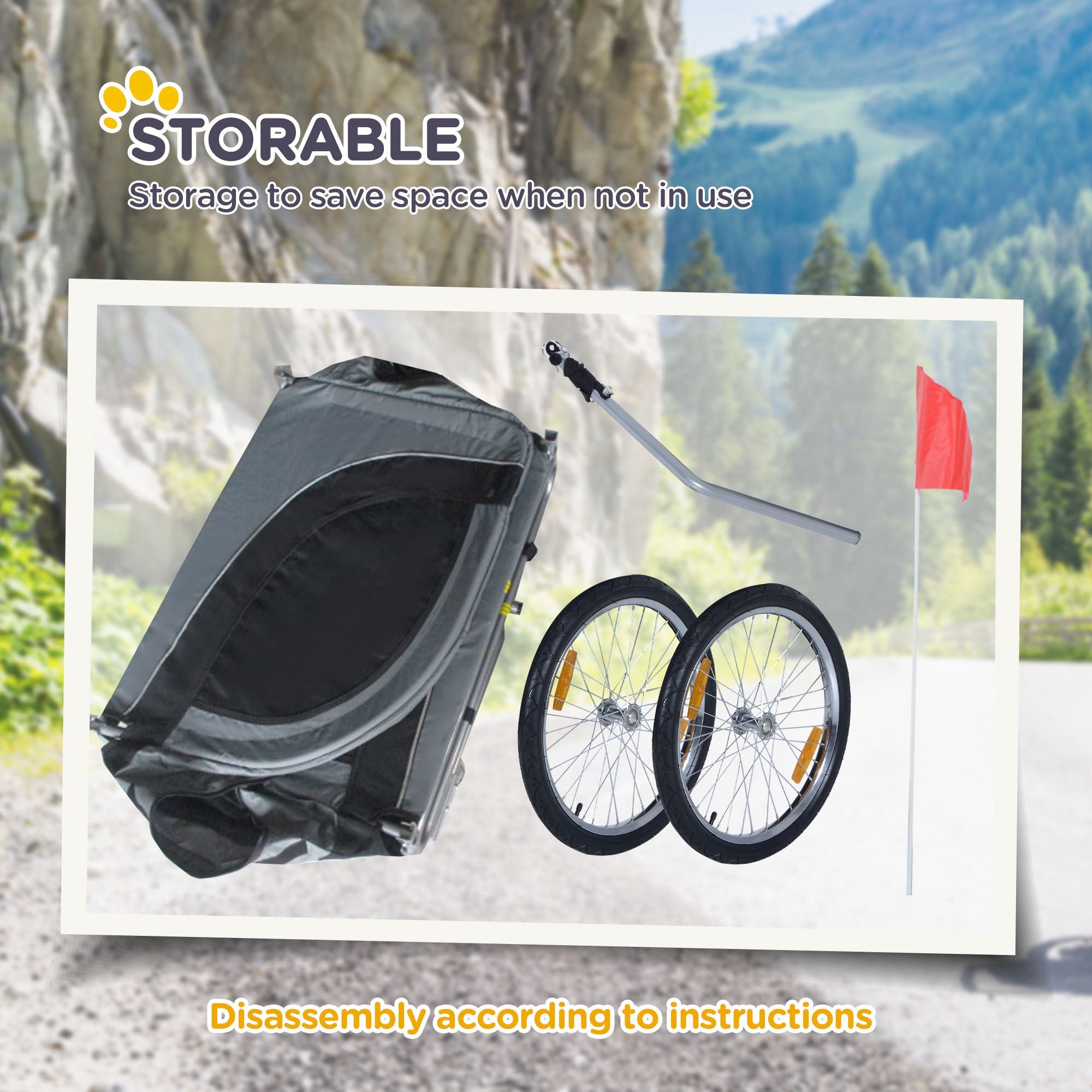 Dog Bike Trailer, Pet Cart, Bicycle Wagon, Travel Cargo, Carrier Attachment with Hitch, Foldable for Travelling, for Small Medium Dogs, Grey