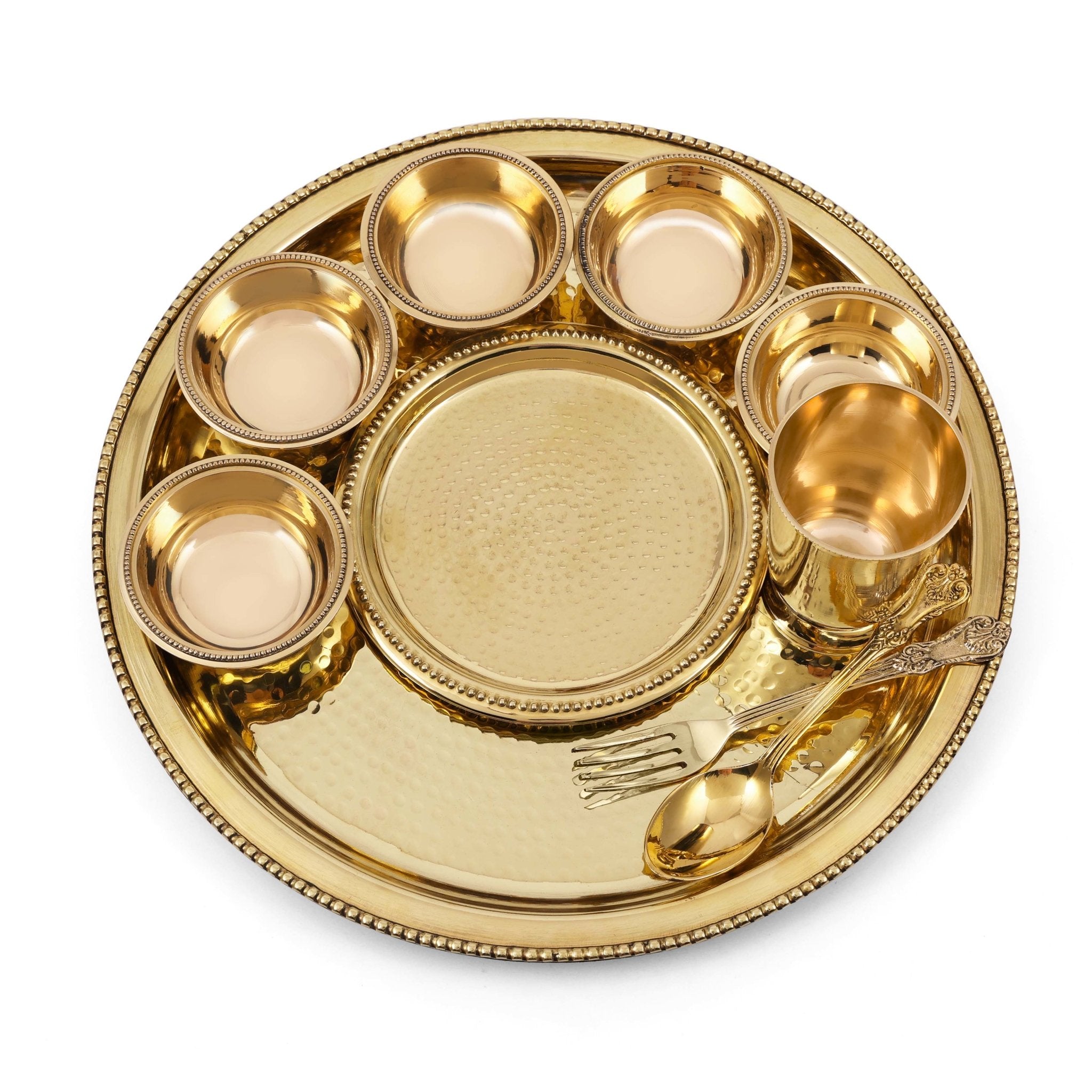 Handcrafted Brass Hammered Dinner Set for 5 | Rustic Farmhouse Tableware | Unique Copper Dinnerware | 10-Piece Set-0