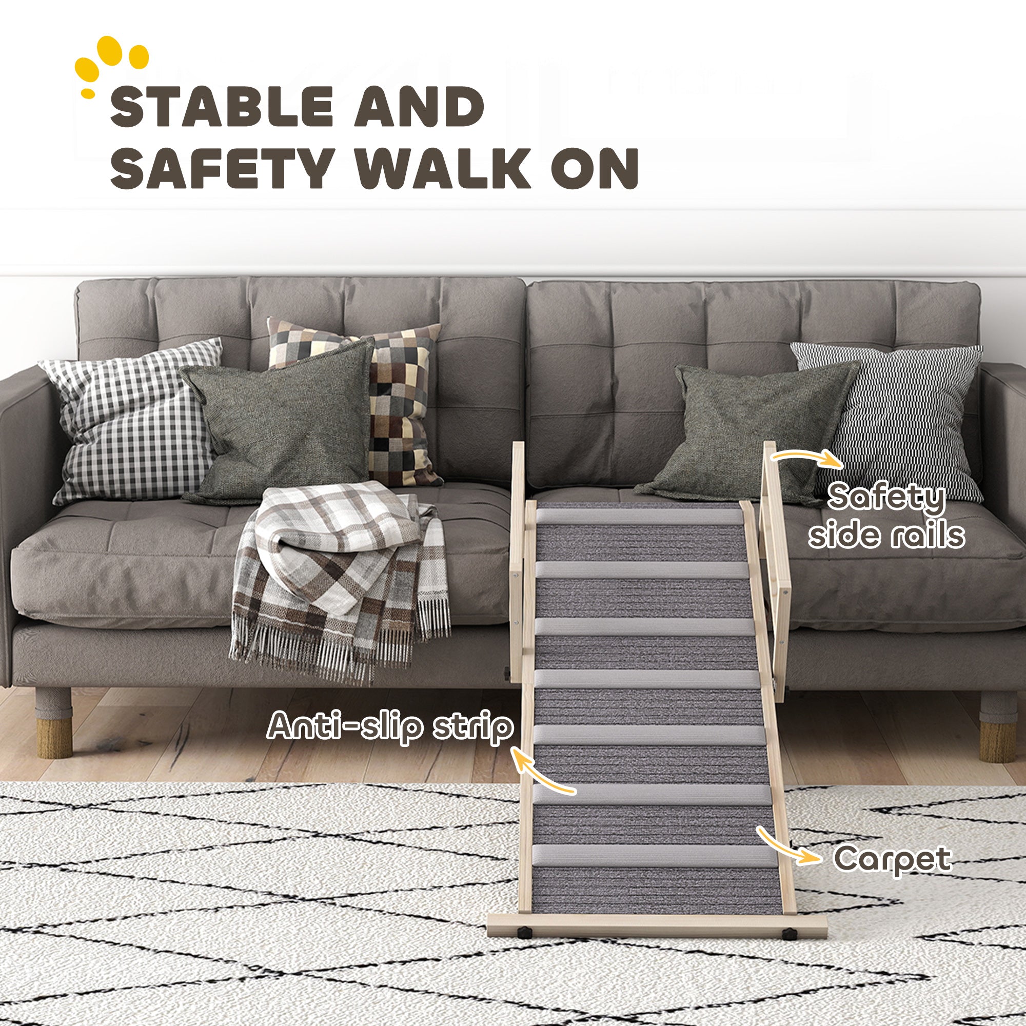 Dog Ramp, Folding Pet Ramp, 4 Adjustable Height from 15" to 19", Pet Stairs with Side Rails for Small to Large Dogs