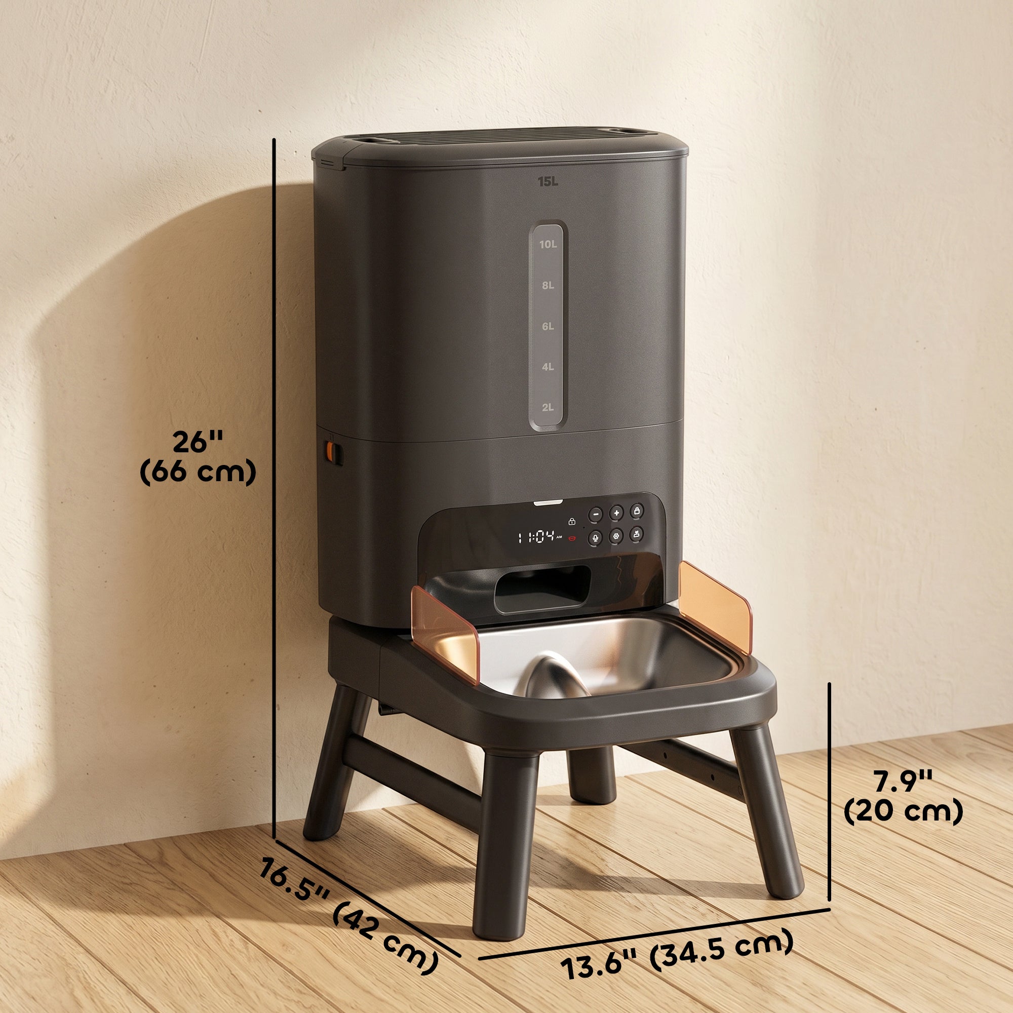 15L/63 Cups Anti-Clog Automatic Dog Feeder for Large Breed up to 23mm, Elevated Design,  Dual Power, Easy to Set Up