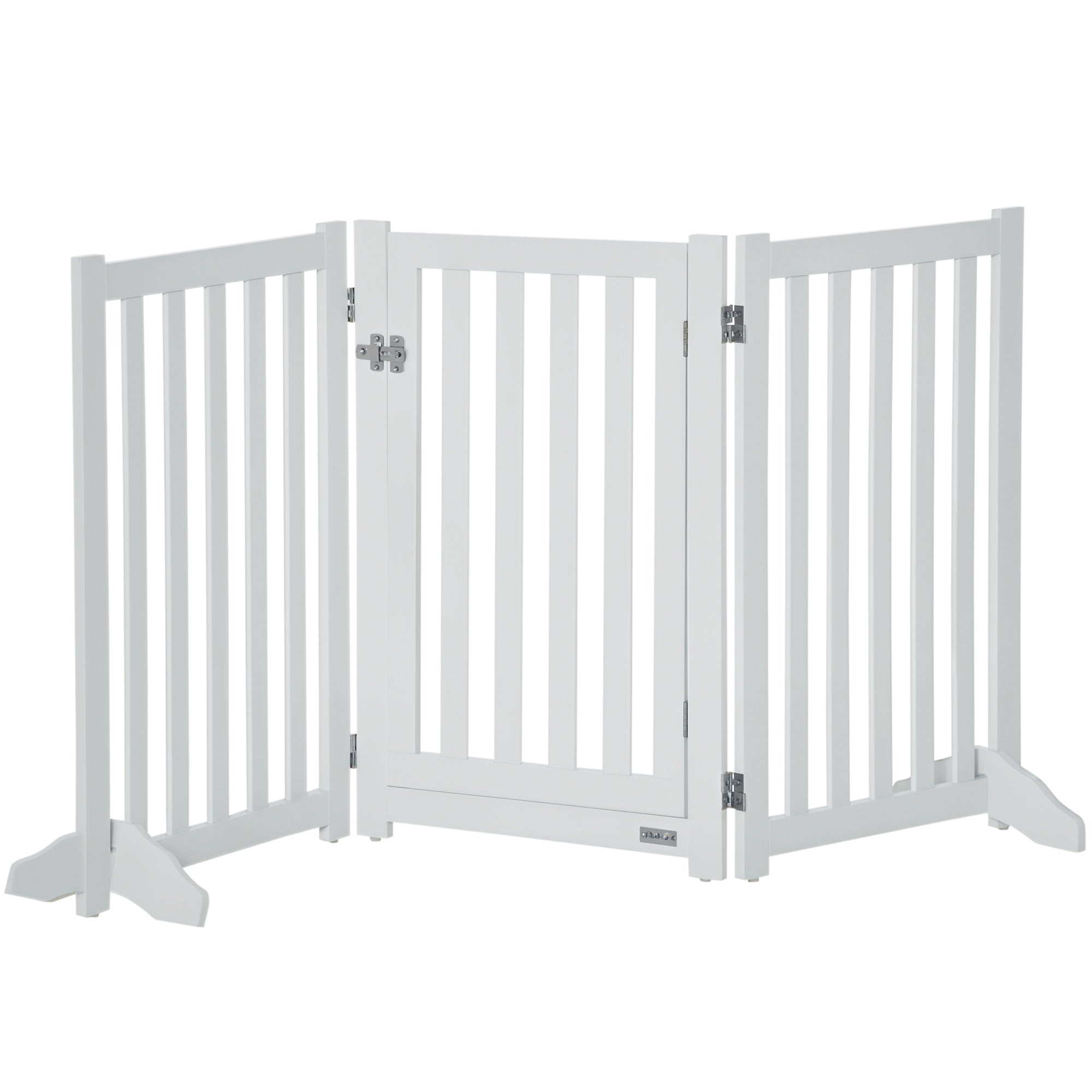 Barrière pliable pour chiens de 31.5"H avec porte, 3 panneaux, barrière pour animaux de compagnie autoportante avec pieds de support, clôture pour chiots adaptée à l’intérieur, pour petits et moyens chiens, blanche