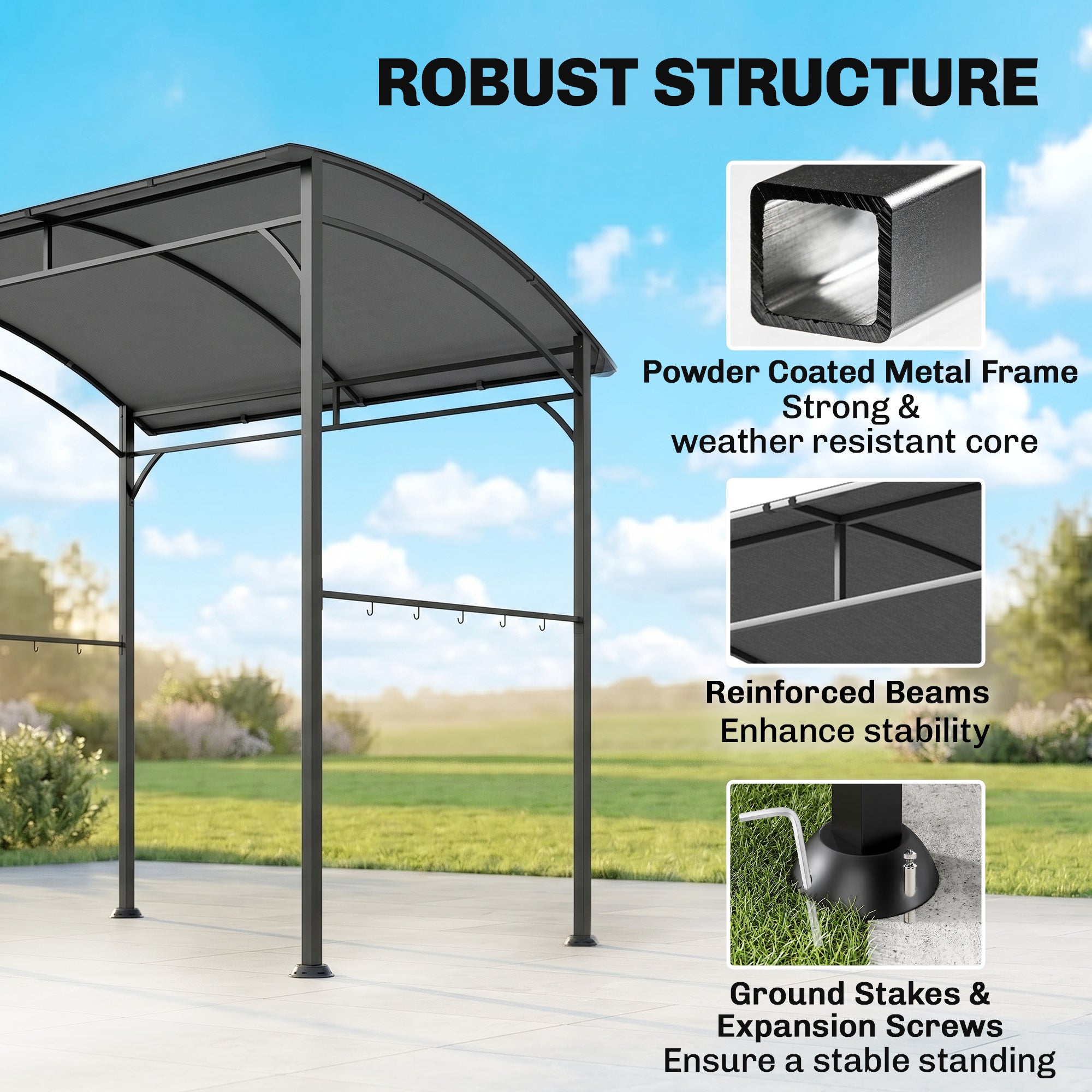 7' x 5' BBQ Grill Gazebo - Charcoal Grey Steel Frame Tent