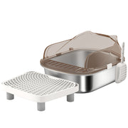 Stainless Steel Cat Litter Box with High Sided Enclosure, Step, Scoop, Non-Sticky & Anti-Urine Leakage, Easy Cleaning