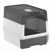 Cat Litter Box with Lid, Enclosed Kitty Litter Box with Pull-Out Drawer Tray, Scoop, 4 Deodorization Bags, Grey