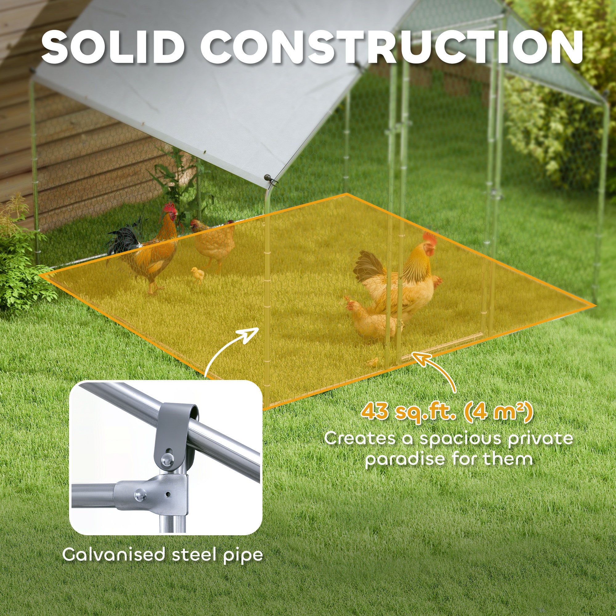 Metal Chicken Coop with Water- and UV-Protection Cover for Backyard Hen, Duck, Rabbit, 6.6' x 6.6' x 6.6'