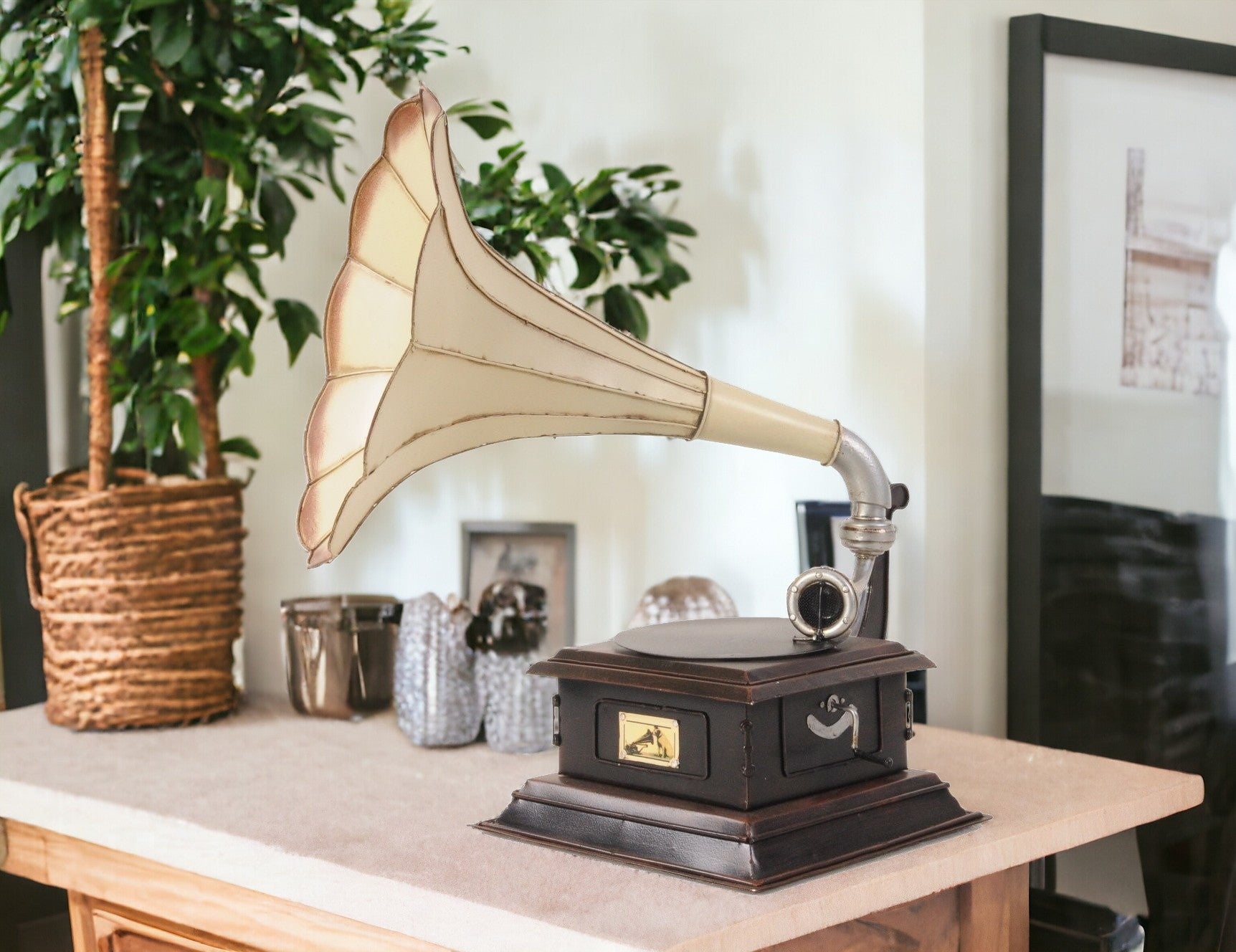 c1911 HMV Gramophone Built to Scale Model Sculpture-Sculptures-DECOROLALA
