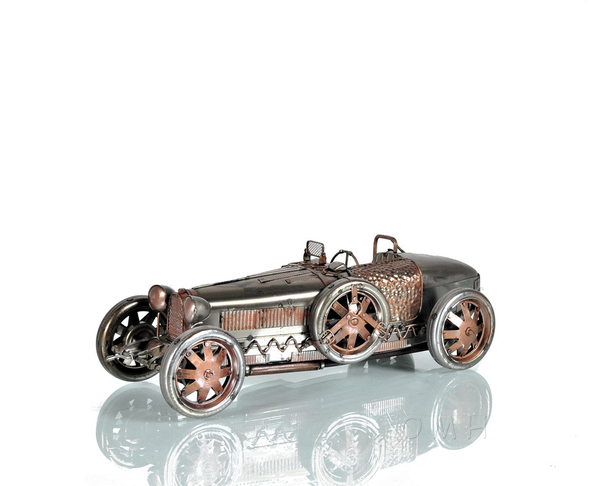 c1924 Bugatti Bronze and Silver Racecar Model Sculpture-Sculptures-DECOROLALA