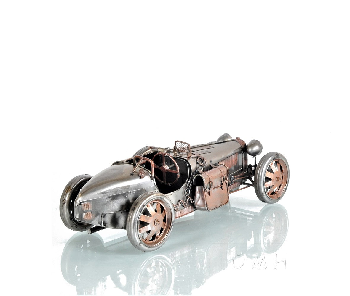 c1924 Bugatti Bronze and Silver Racecar Model Sculpture-Sculptures-DECOROLALA
