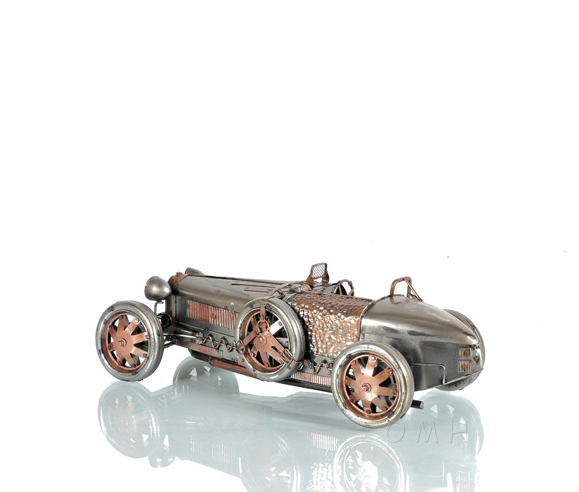 c1924 Bugatti Bronze and Silver Racecar Model Sculpture-Sculptures-DECOROLALA