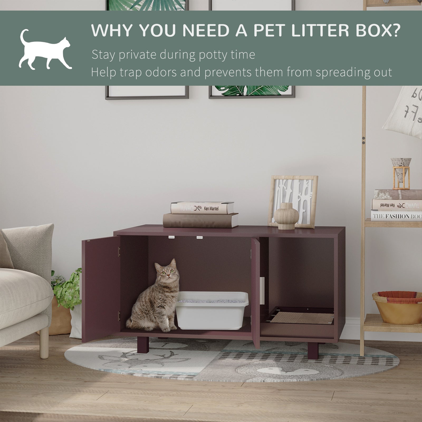 Meuble cache-litière pour chat, meuble à litière dissimulé, maison pour chat et table d’appoint avec espace toilettes et tapis à griffer, pour chats et chatons d’intérieur, 36" x 20.5" x 20", marron