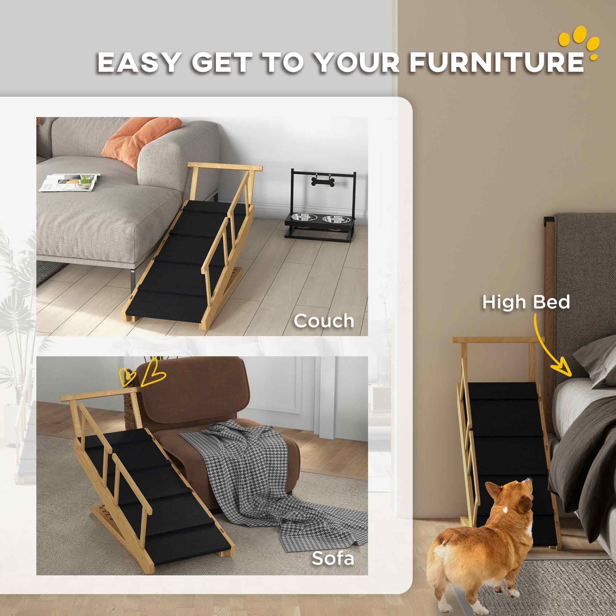 Adjustable Dog Stairs Foldable Dog Steps with Non-slip Mat for Small to Large Dogs for High Bed Sofa Couch