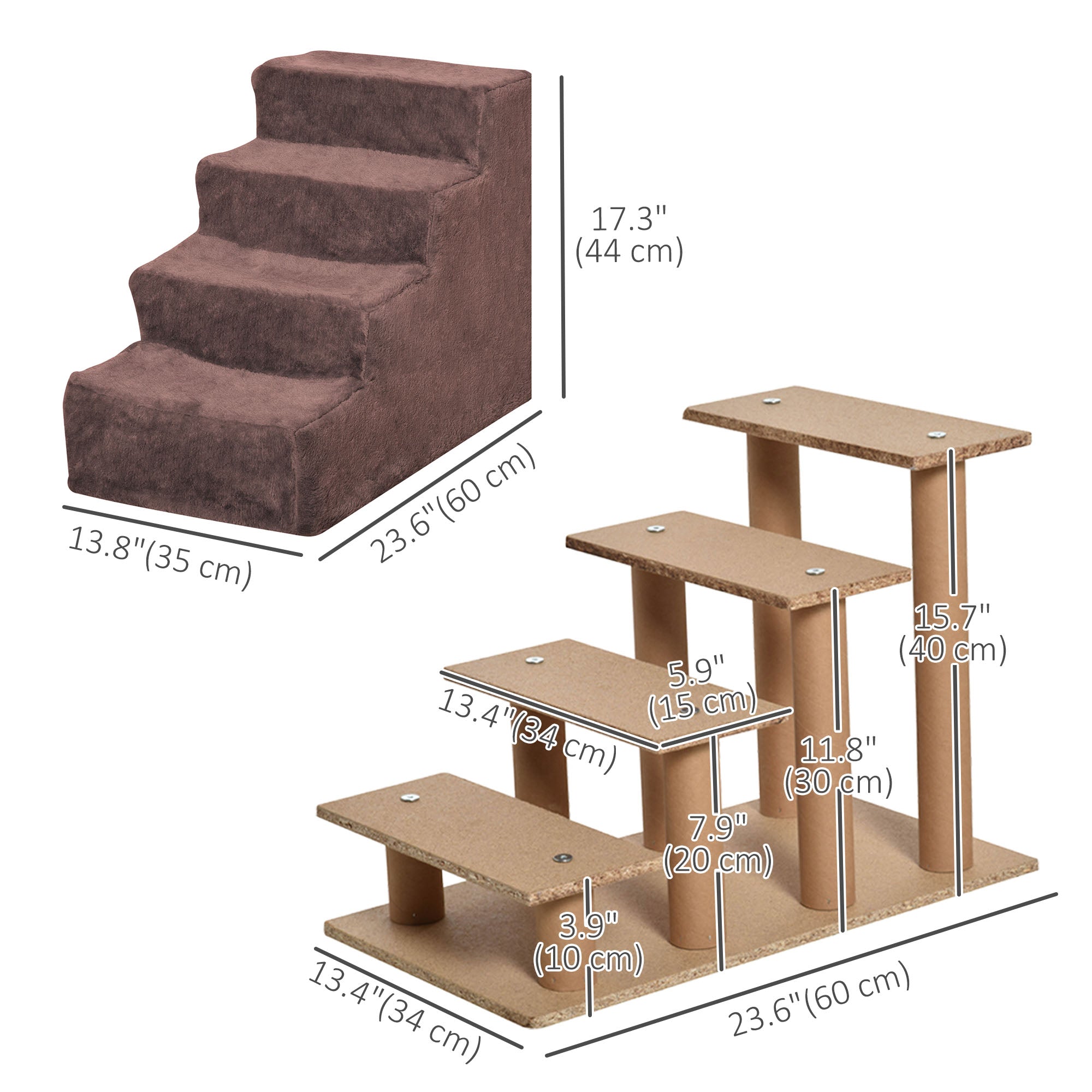 4-Step Dog Ramp for Sofa, Bed, and Couch, with Removable Cover, Brown
