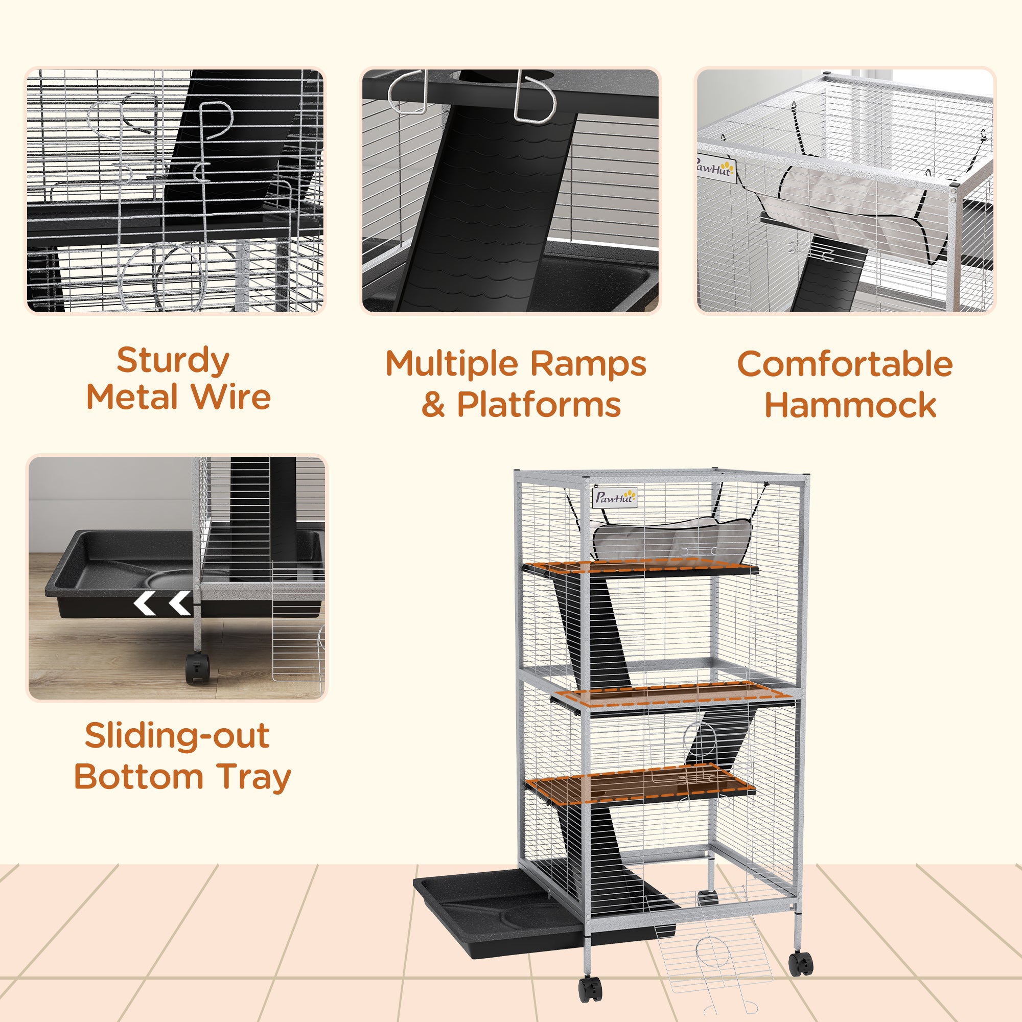 Cage en acier de petite taille pour furet, chinchilla, chaton et lapin, gris clair