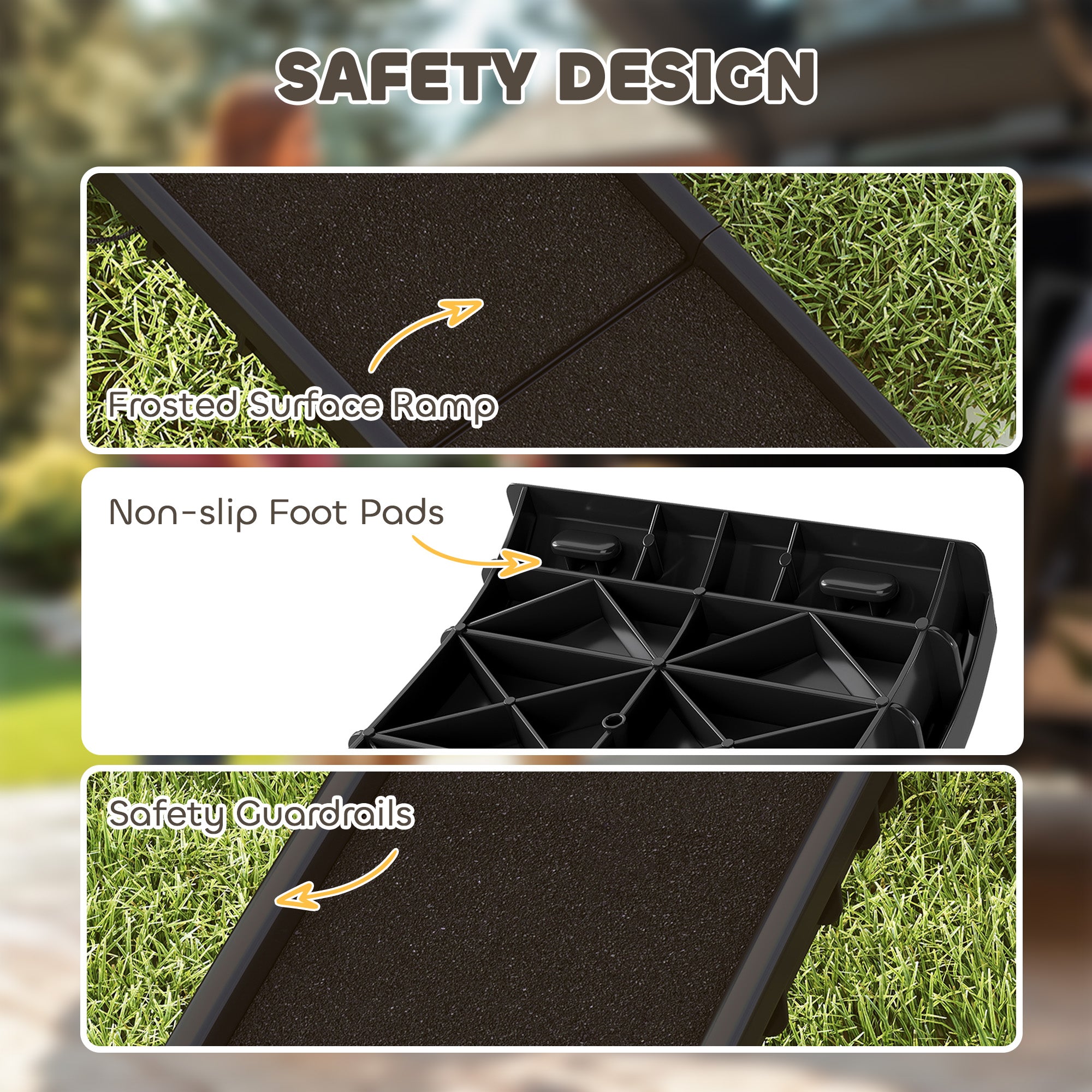 61 Inches Folding Pet Ramp with Frosted Surface, Raised Side Rails, for Cars, SUVs