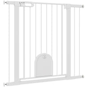 30"-41" Extra Wide Pet Gate Barrier with Small Door, 35"H Dog Gate with Safety Gate Barrier, Stair Pressure Fit, White