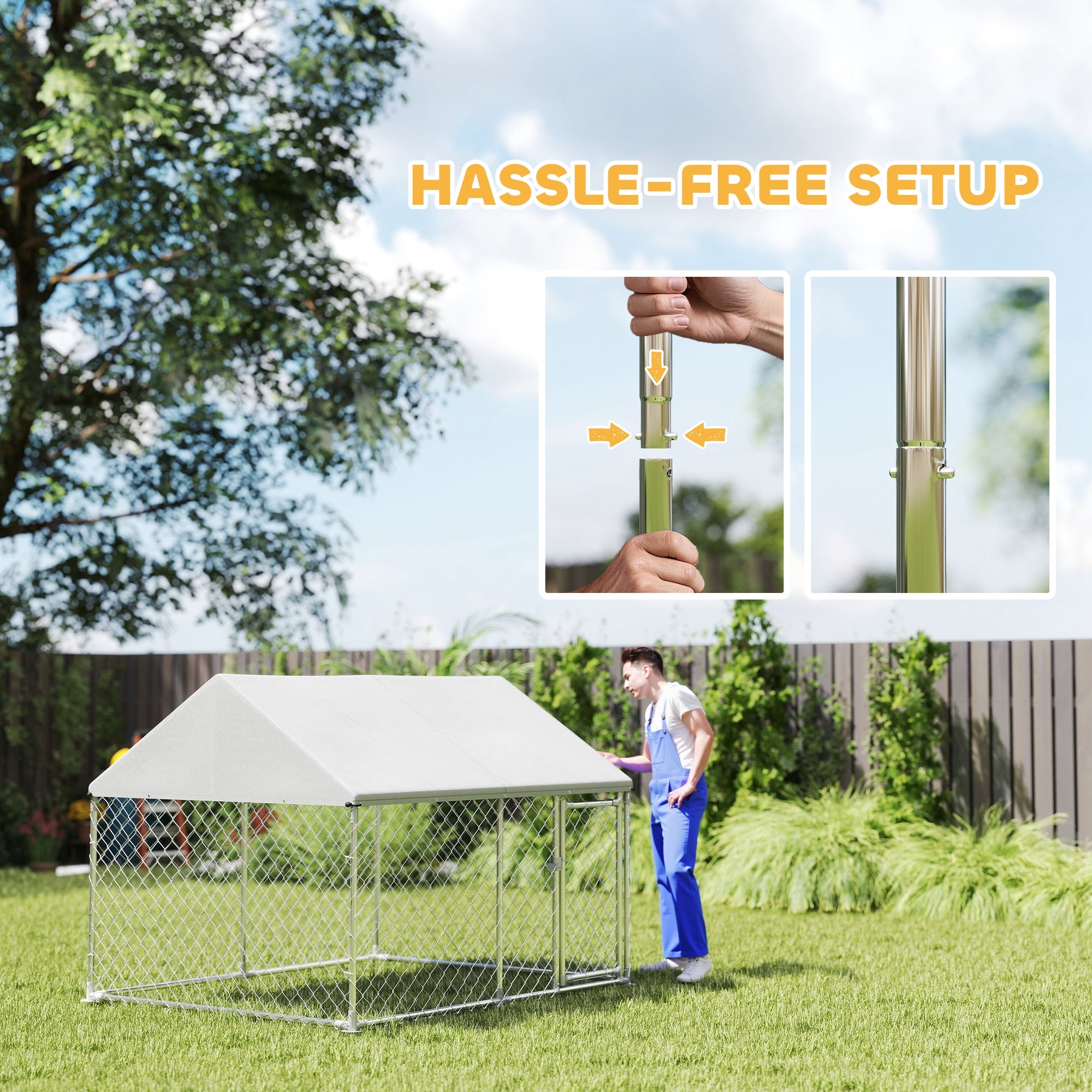Chenil extérieur pour chiens avec housse imperméable et anti-UV, cadre à raccordement rapide, serrure sécurisée pour petits et moyens chiens