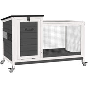 Wooden Rabbit Hutch with Pull-Out Tray, Asphalt Openable Roof, Small Animal Cage on Wheels with Run, Grey