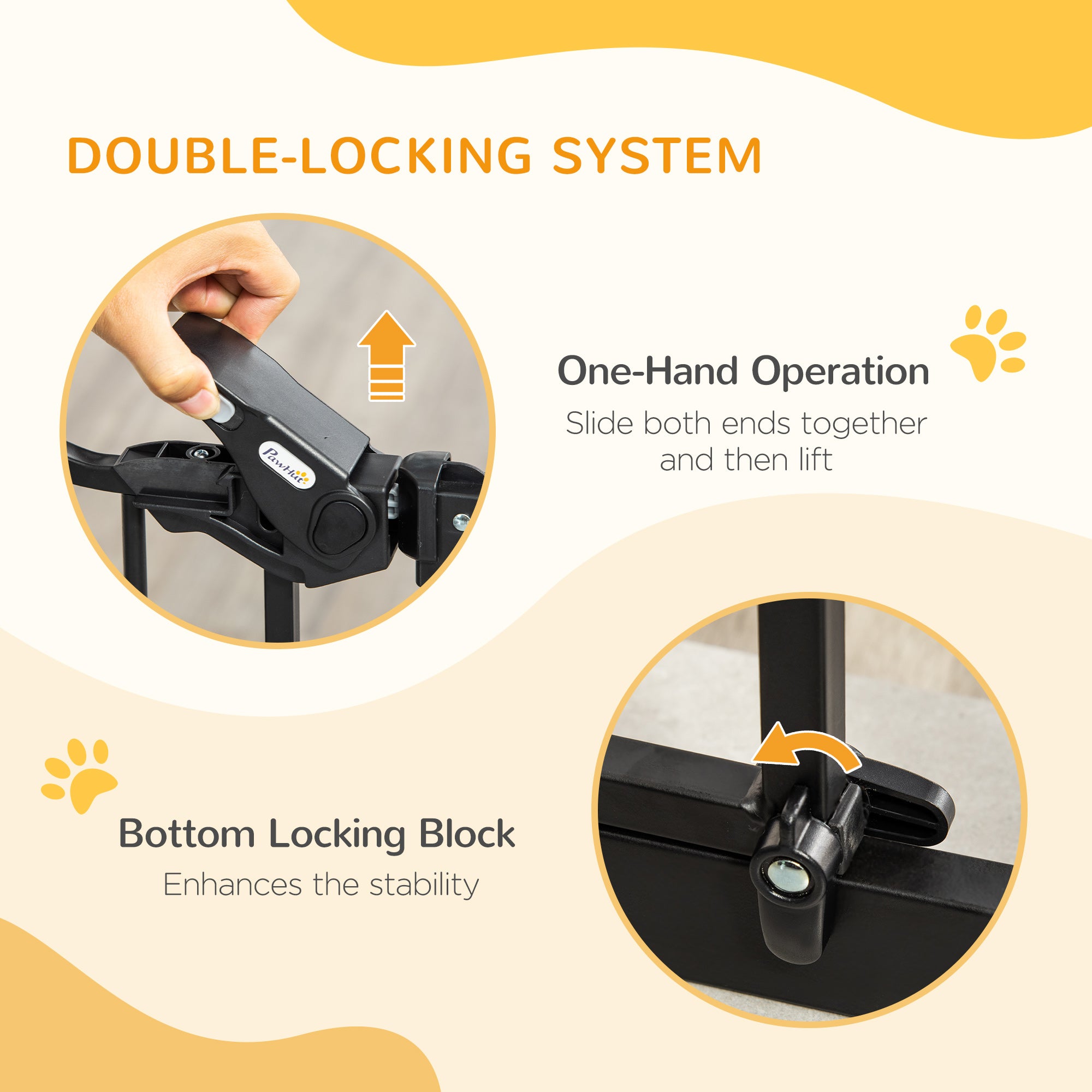 Barrière pour chien extra-large de 29,1'' à 41,3'' avec porte pour chat, fixation par pression pour escaliers, fermeture automatique, double verrouillage, pour portes et couloirs