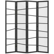 5.6ft Folding Room Divider, 4 Panel Wall Partition with Wood Frame for Bedroom, Home Office, White