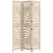 3 Panel Room Divider, Detachable Folding Privacy Screens with Palm Leaf Design for Home Office, Natural Wood Finish