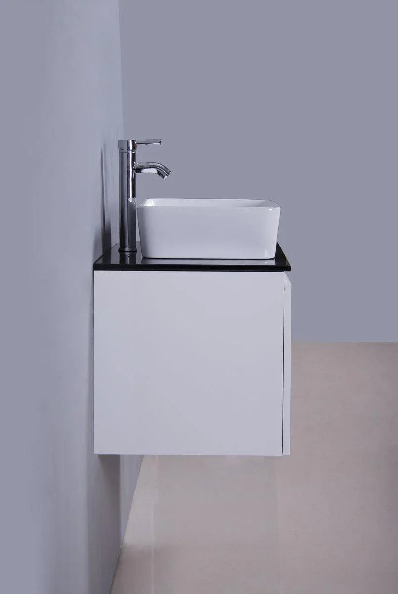 30" Lily White Wall Mount Bathroom Vanity with Black Tempered Glass Countertop & Ceramic Sink Cali