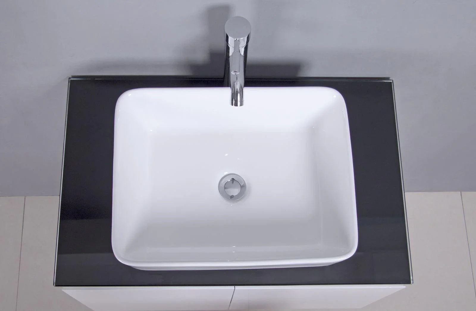 30" Lily White Wall Mount Bathroom Vanity with Black Tempered Glass Countertop & Ceramic Sink Cali