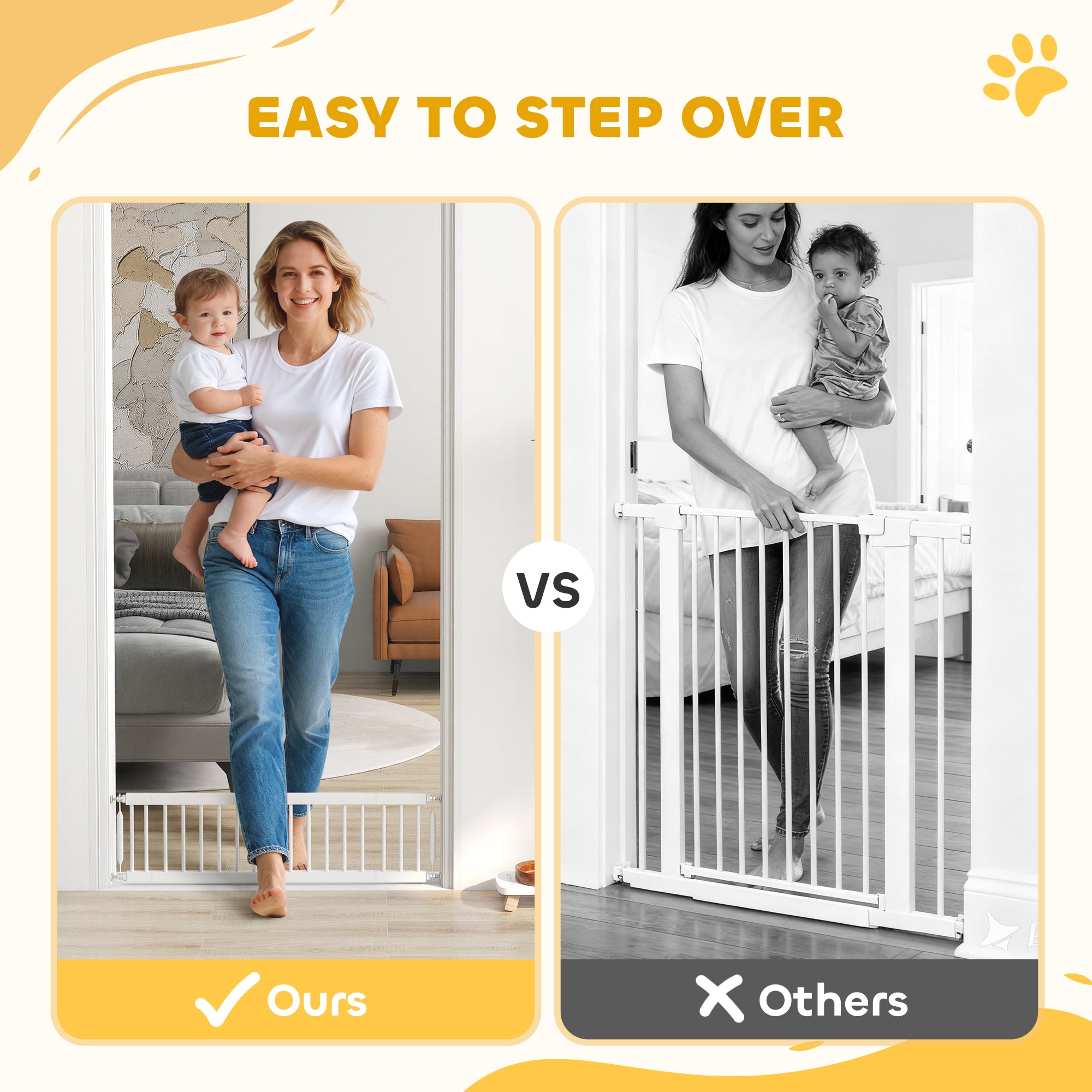 26"-37" Dog Gate, Adjustable Pet Gate, Fits 10" Tall with 2 Extension, Pressure Mount Kit for Stairs and Doorways, White