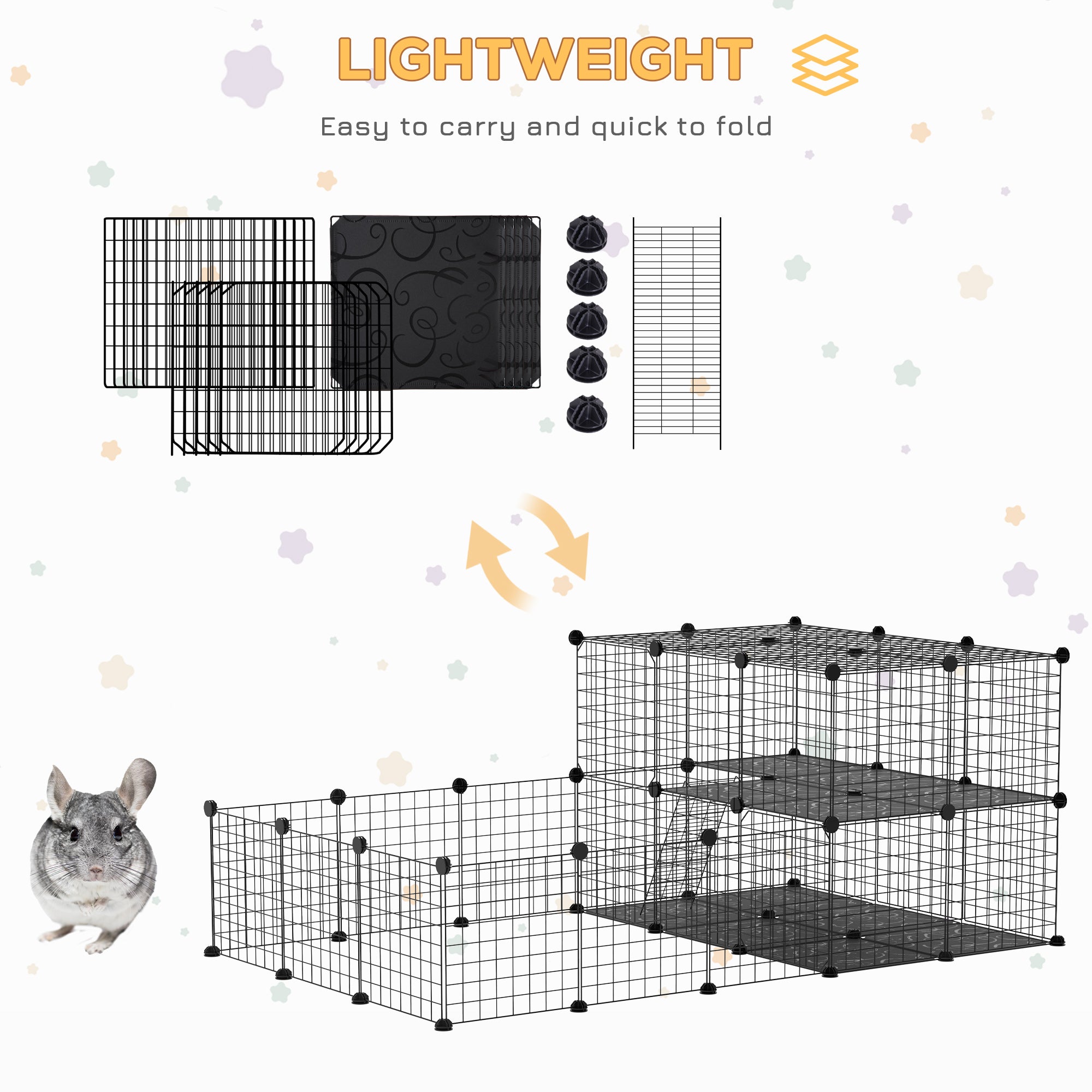 Parc pour animaux de compagnie de 46 panneaux, parc modulable pour petits animaux, clôture portable intérieure pour cochons d’Inde, lapins, hamsters et hérissons